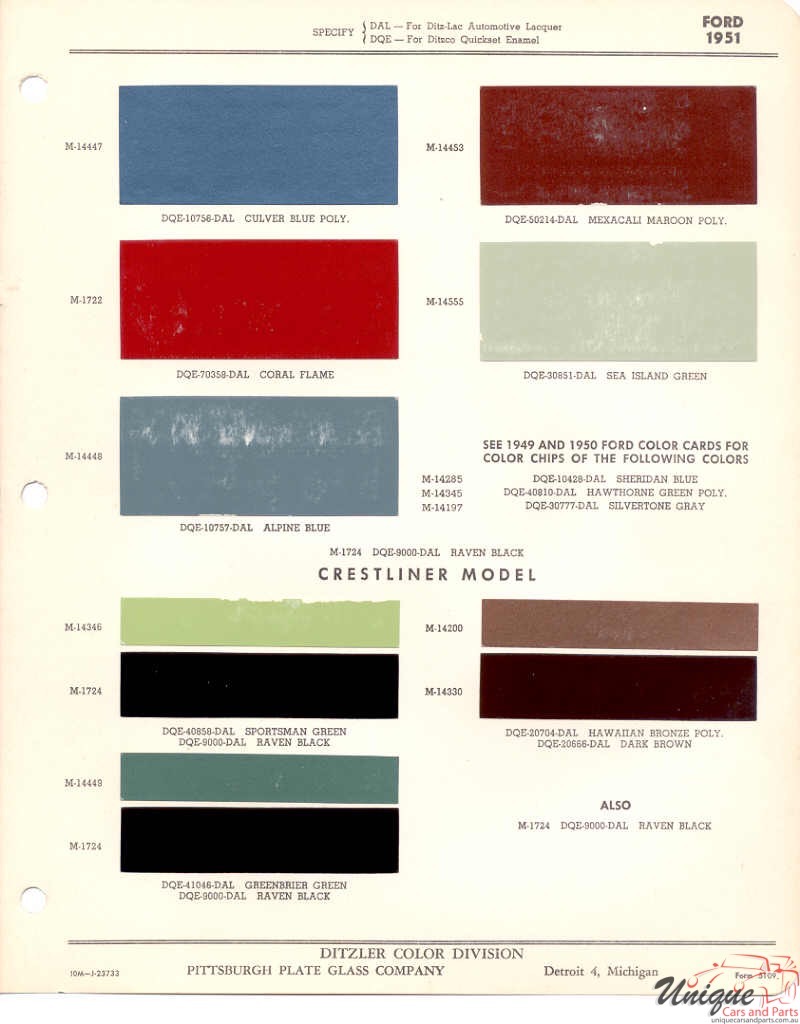 1951 Ford Paint Charts PPG